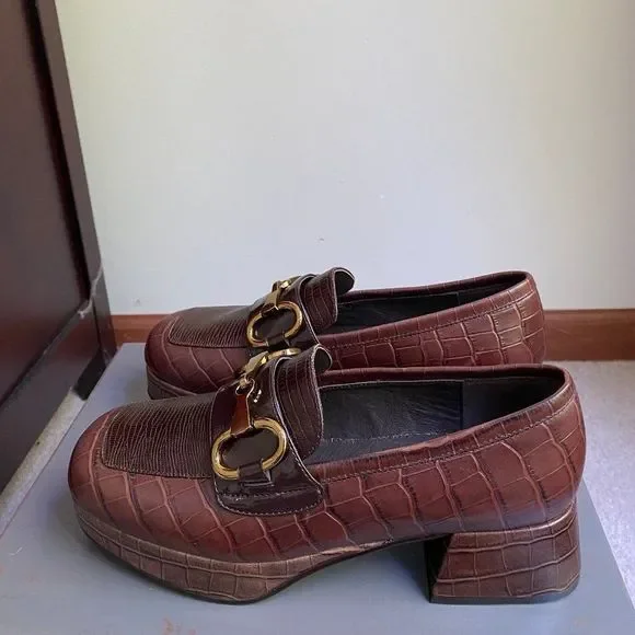 JEFFREY CAMPBELL Women Student Platform Croc Embossed Leather Loafers - NEW NWOB - Picture 3 of 10